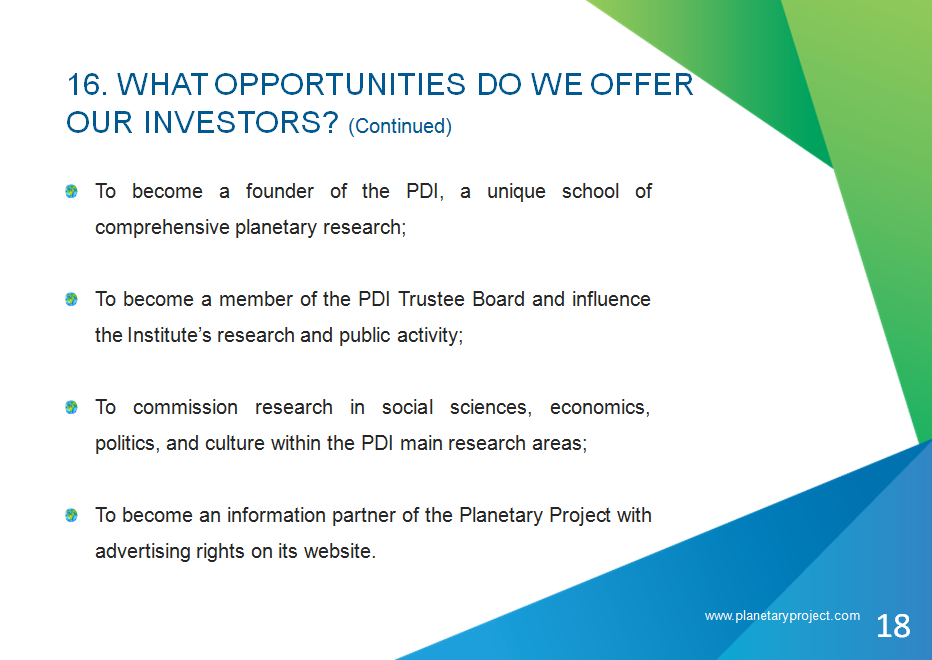 Planetary Project Presentation for investors and partners